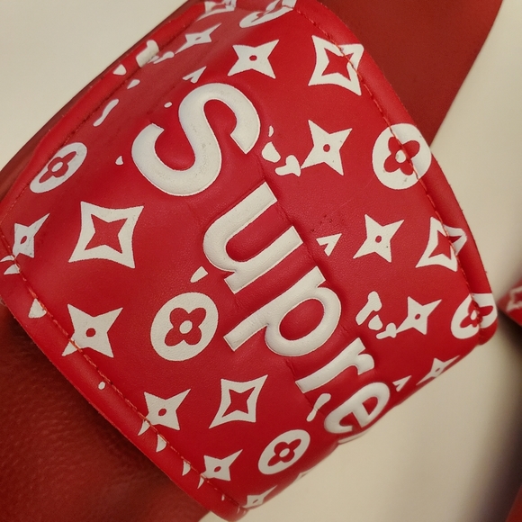 Supreme Sandals Red White Logo Slides Size 11 - Picture 2 of 5